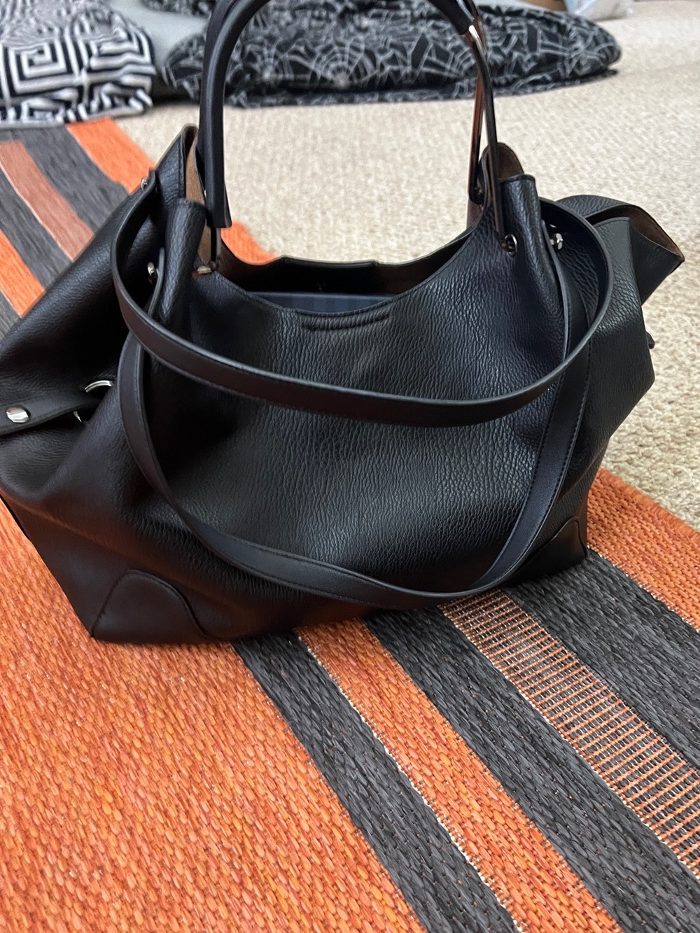 Sondra Roberts "Squared" Pebbled Vegan Leather Slouchy Tote Bag